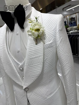 Completo da sposa di alta qualità per lo sposo, abiti alla moda da uomo in tre pezzi, giacca blazer con collo a scialle a un bottone, gilet e pantaloni