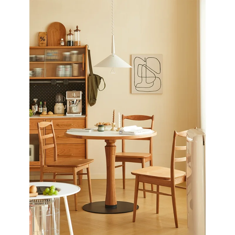 

Nordic solid wood round table slate vintage living room dining room home modern simple small apartment cherry wood dining table