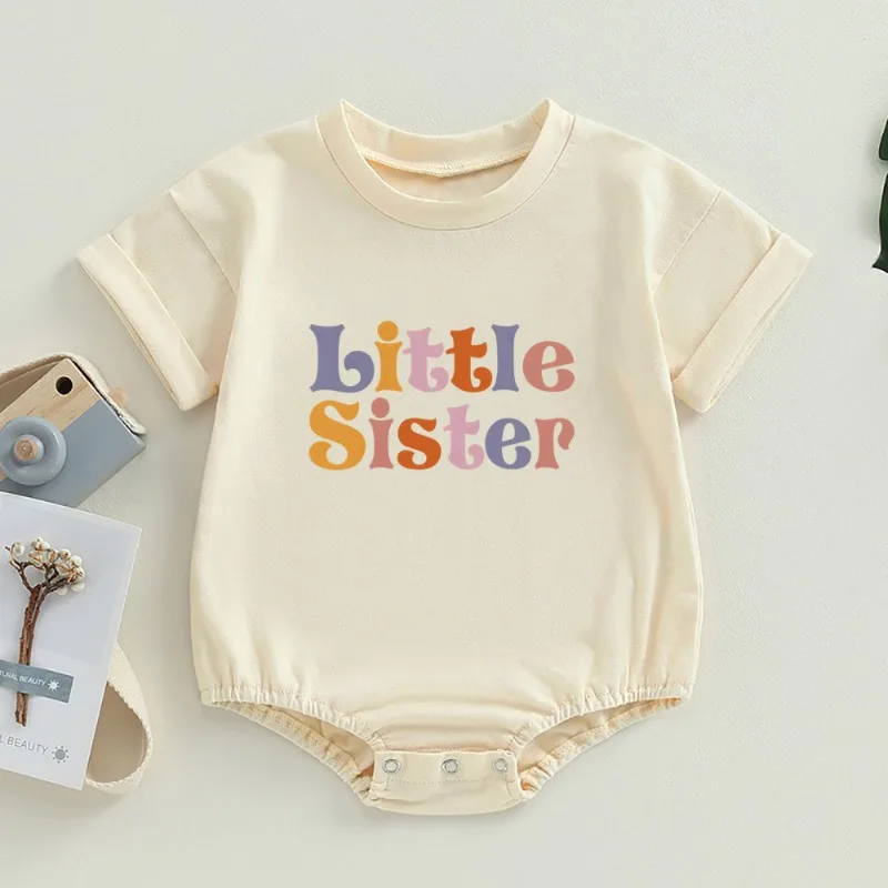 Big/Little Sister Print Family Matching Set Casual Retro Sisters Outfit Short Sleeve Kid T-shirt+Baby Bodysuit Summer Clothes 4