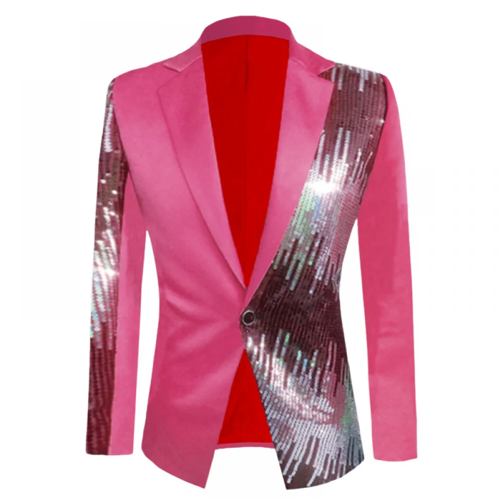 Blazer de lentejuelas brillantes para hombre, nuevo traje ajustado con empalme para discoteca, DJ, cantante, espectáculo de baile, ropa de fiesta