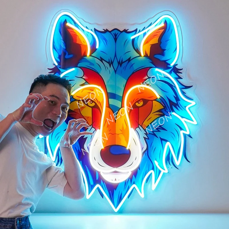 

Colorful Wolf LED Neon Sign Light Living Room Wall Decor Acrylic Artwork Neon Personalized Gift Custom Bar Club Pub Lights Signs