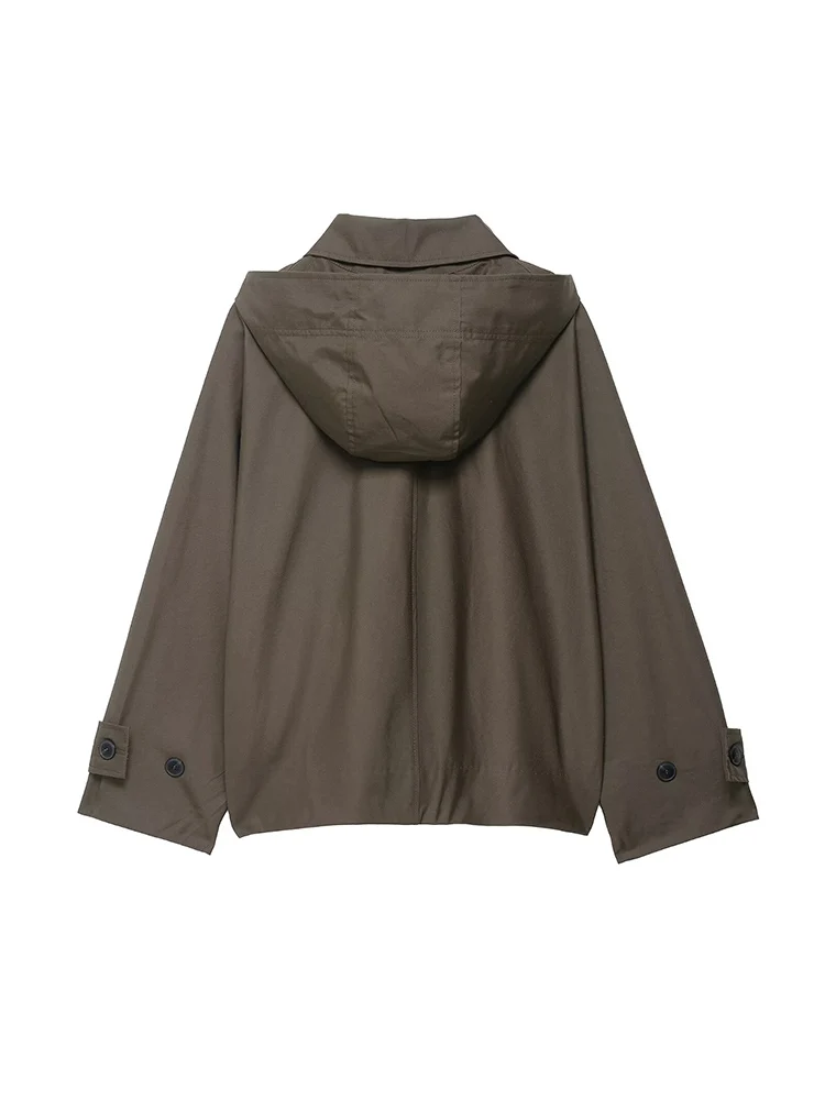 Women's Loose Windbreaker Coat With Hooded  2025 New Retro Fashion Oversize Long Sleeve Solid Leisure Trench Coat Outwear