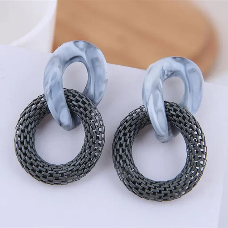 Bohemia Acrylic Resin Drop Earrings Women Leopard Print Double Circle Dangle Earrings Geometric Female Jewelry