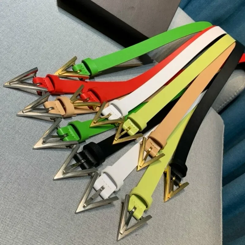 

Ремень из телячьей кожи Женский, простой треугольный пояс с иглой, аксессуар для джинсов, 2,0