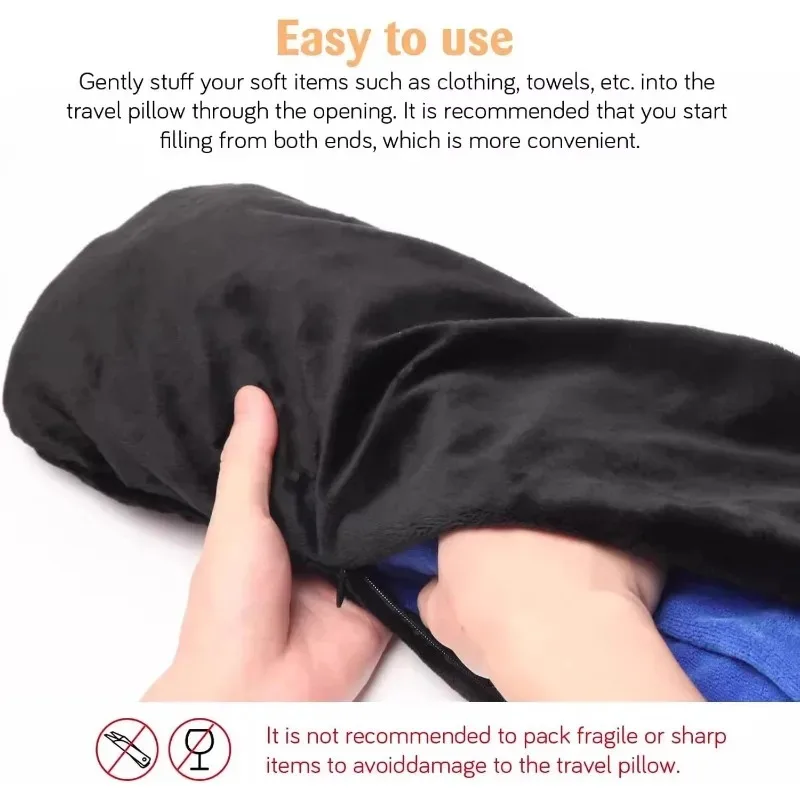 Deluxe Travel Neck Pillow with Fillable Compartment and Velvet Cover - Includes Extra Storage Bag for Ultimate Comfort