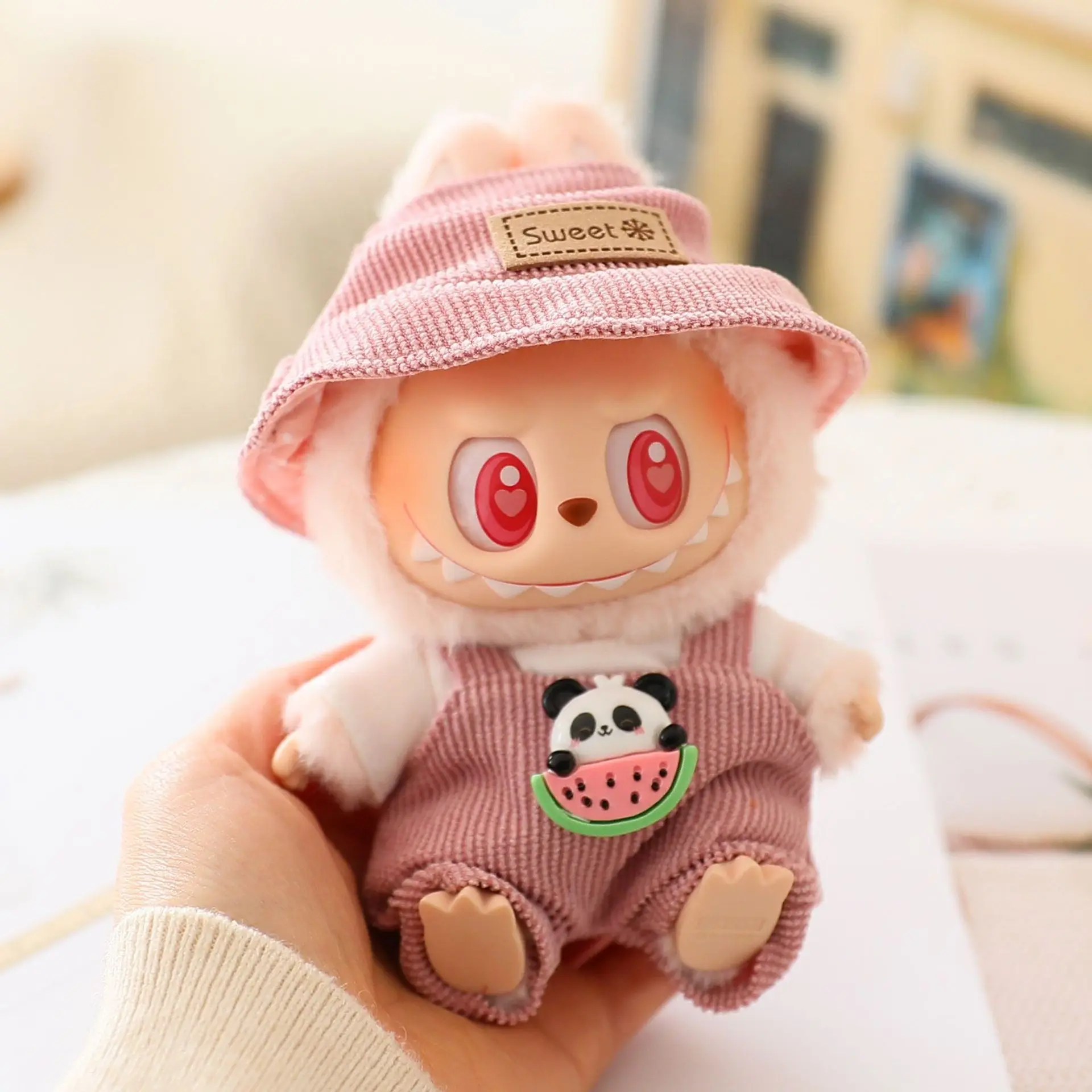 17cm Labubu I II Doll Clothing Cute Panda Strap Pants Set Sitting