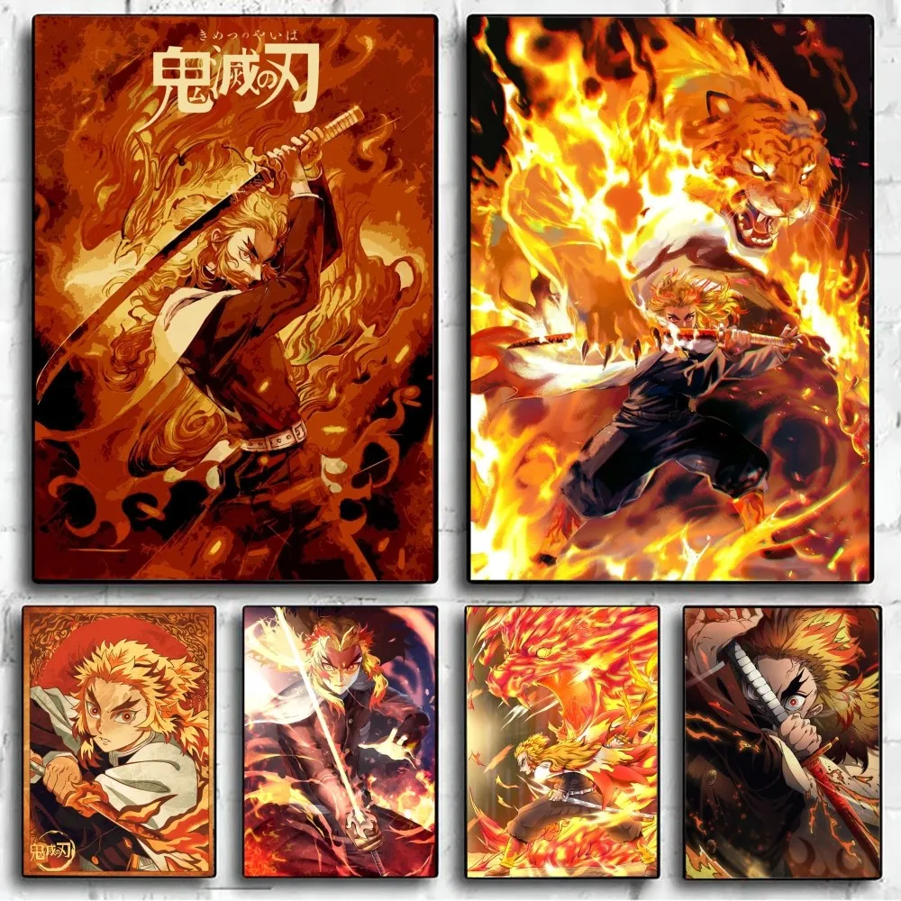 악마 슬레이어 교주로 렌고쿠 프레임 없는 포스터, 크래프트 클럽 바 페이퍼, 빈티지 포스터, 벽 예술 그림, 침실 서재 스티커 