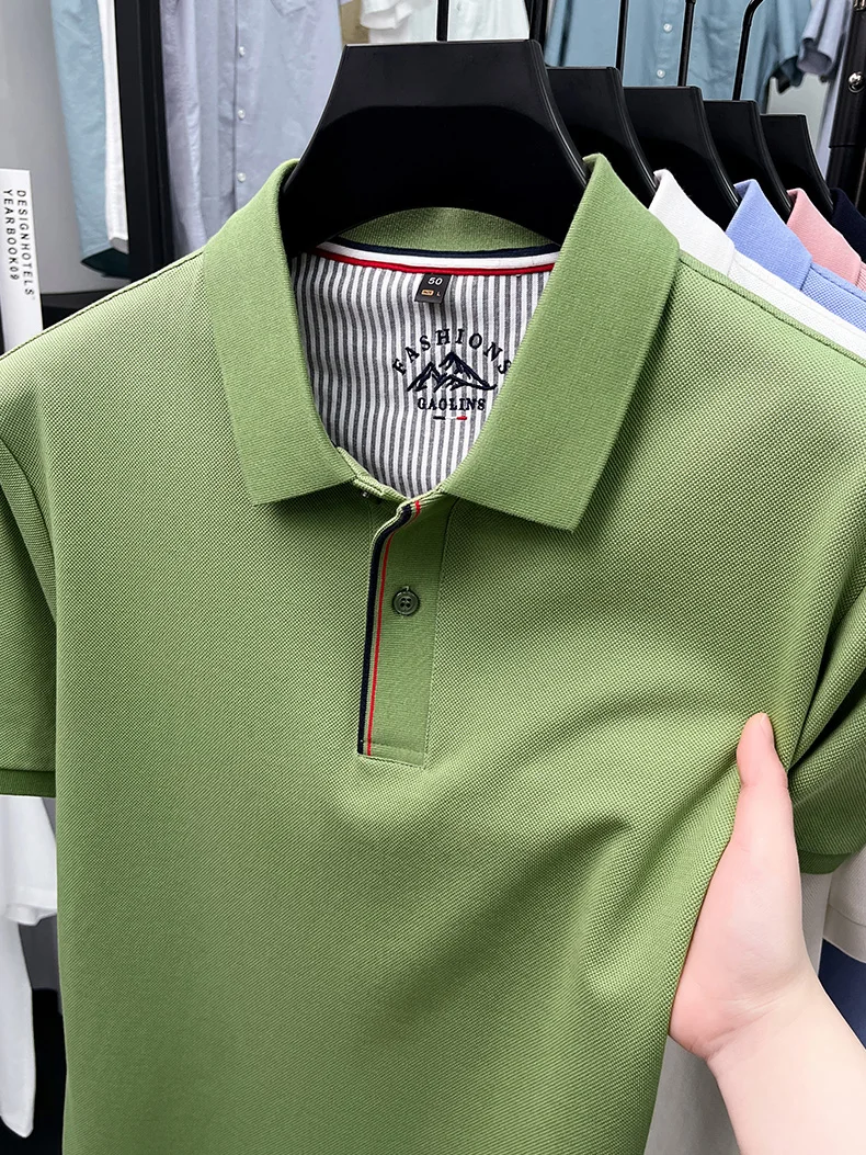 Luxury 100% cotton men's short sleeve polo shirt fashionable stripes comfort texture summer new high-end business casual T-shirt 24 Se73e15fa8e5f448a80fc6cd56832deb6f