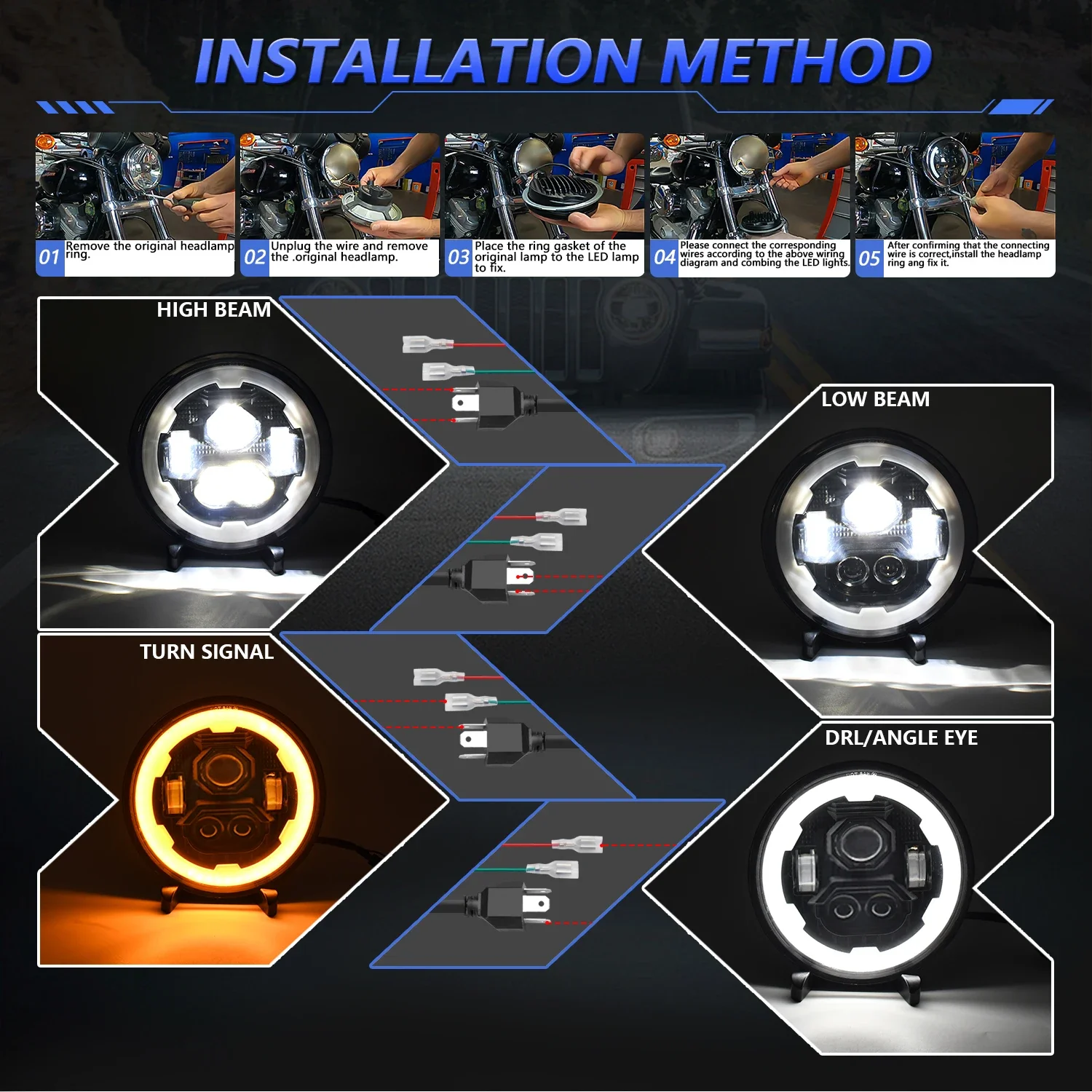 Car Headlight Angel Eyes 7 in DRL Led Headlight for Car Jeep Motorcycle Crystal