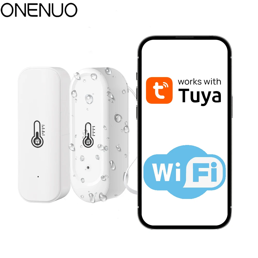 WiFi Temperature Humidity Sensor Indoor Outdoor Waterproof Tuya Smart APP Control Compatible Alexa Google Home Voice
