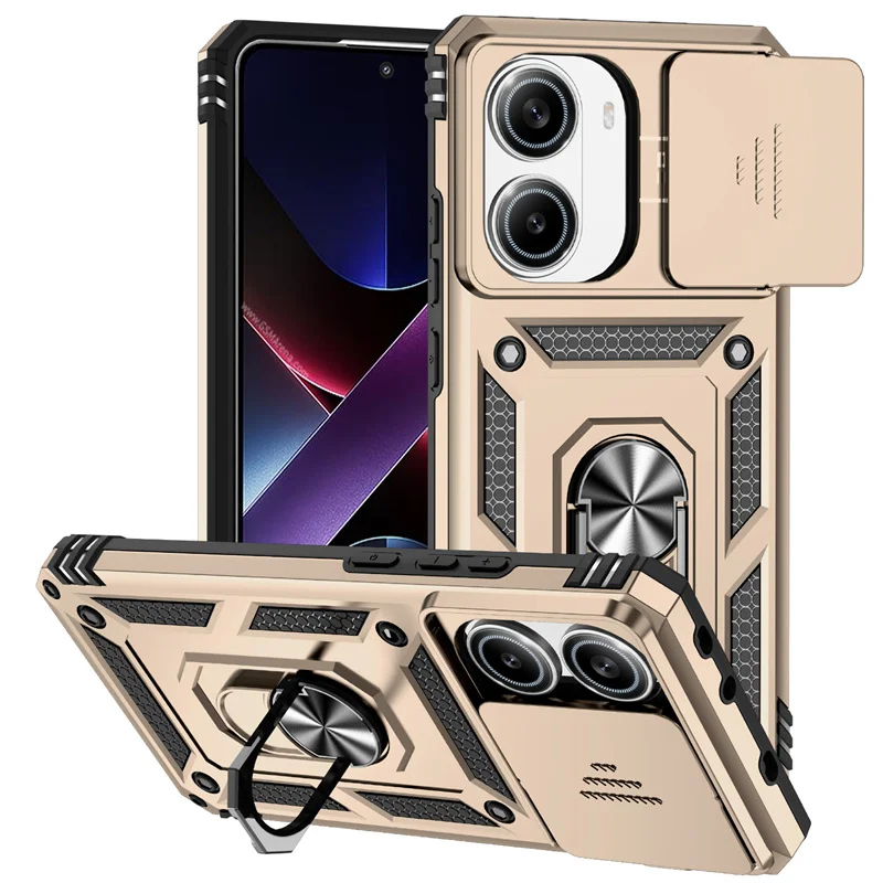 Armor  with Slide Lens Protector and Ring Stand - Durable Back Cover Case