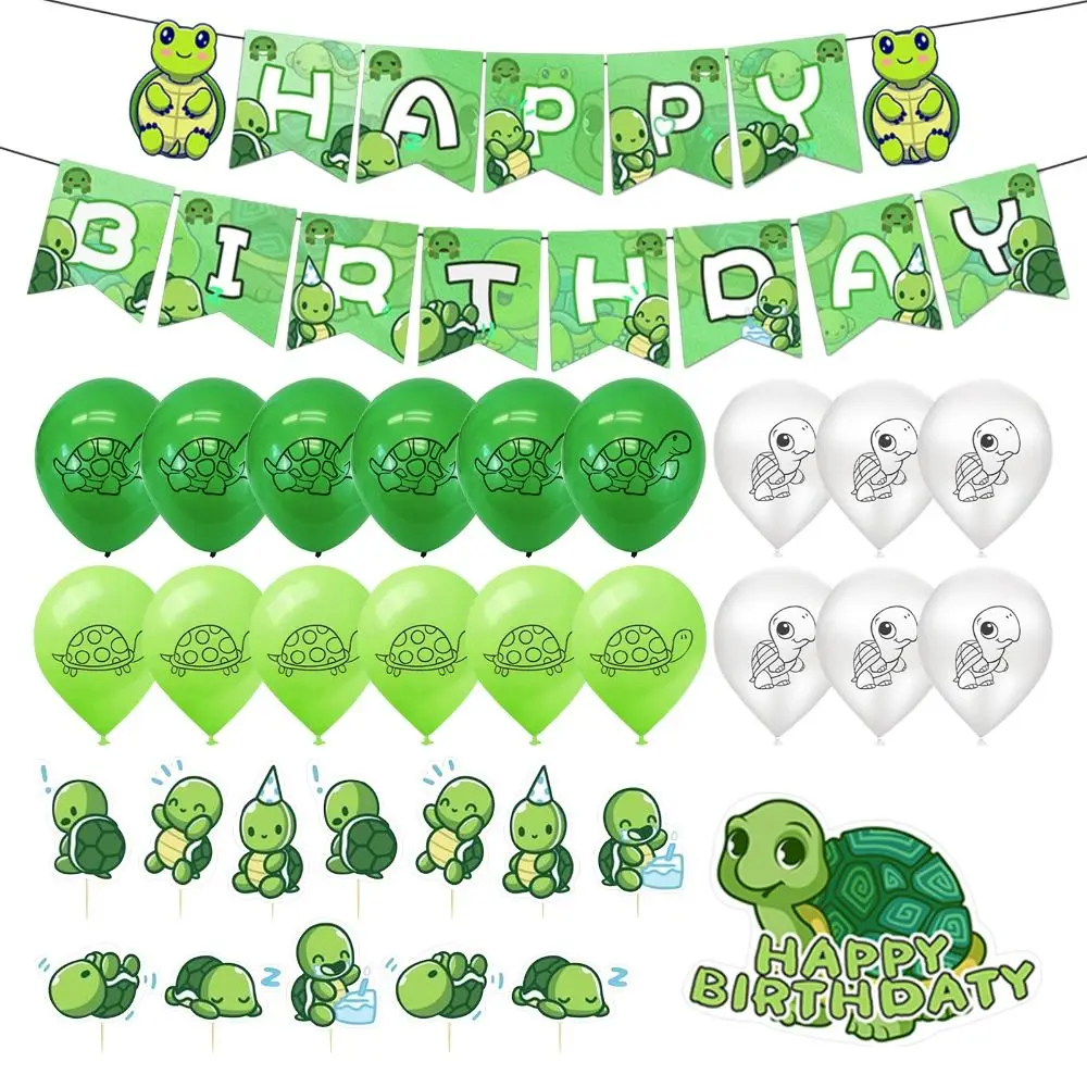 

Маленькая Черепаха, дизайнерский набор аксессуаров для черепахи, тема океанских животных, зеленая латексная баннер на день рождения, топперы для капкейков для мальчиков