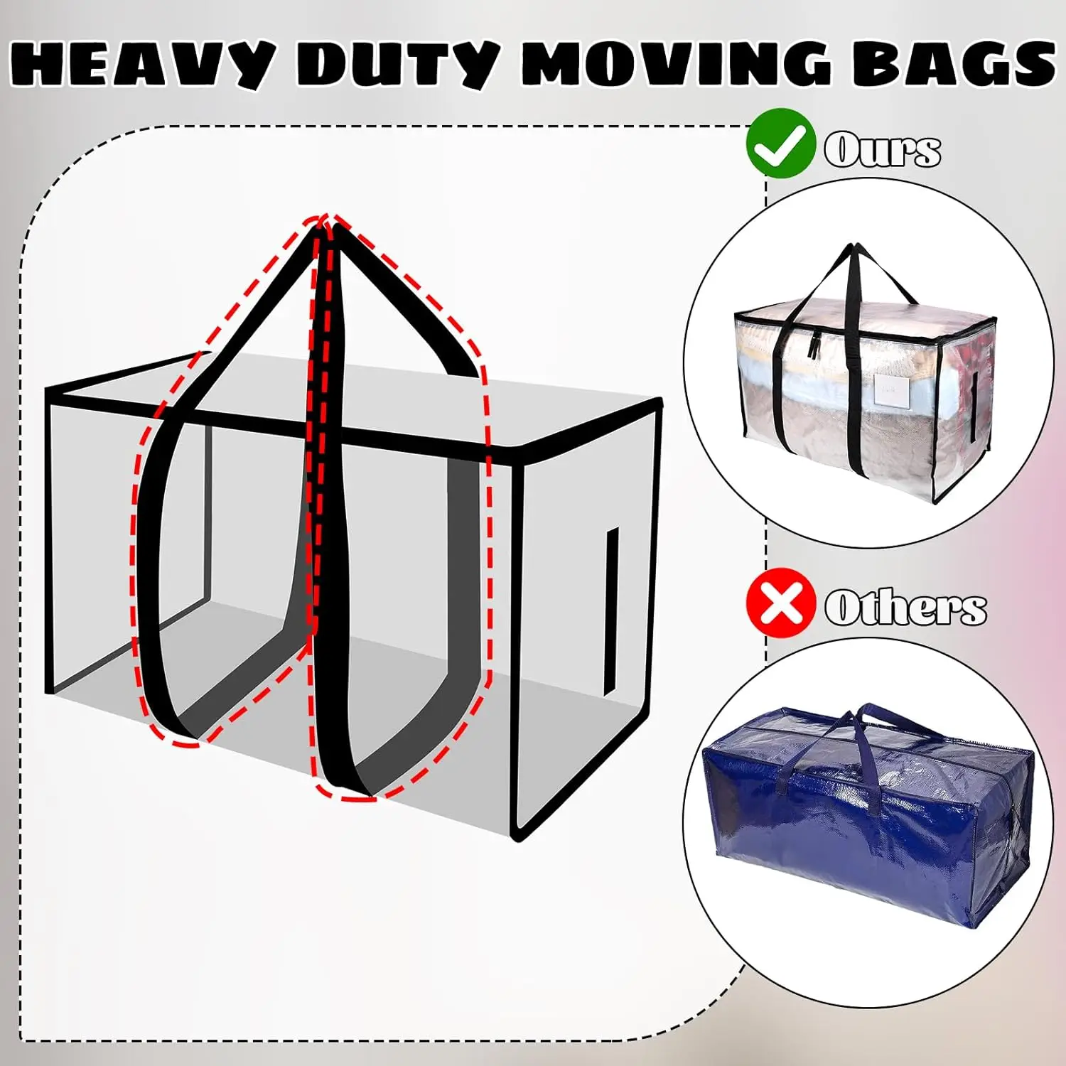 Large Clothes Storage Bags with Lids Clear Moving Bags Heavy Duty Moving Totes Packing Bags with Zips for Moving Clothes 4