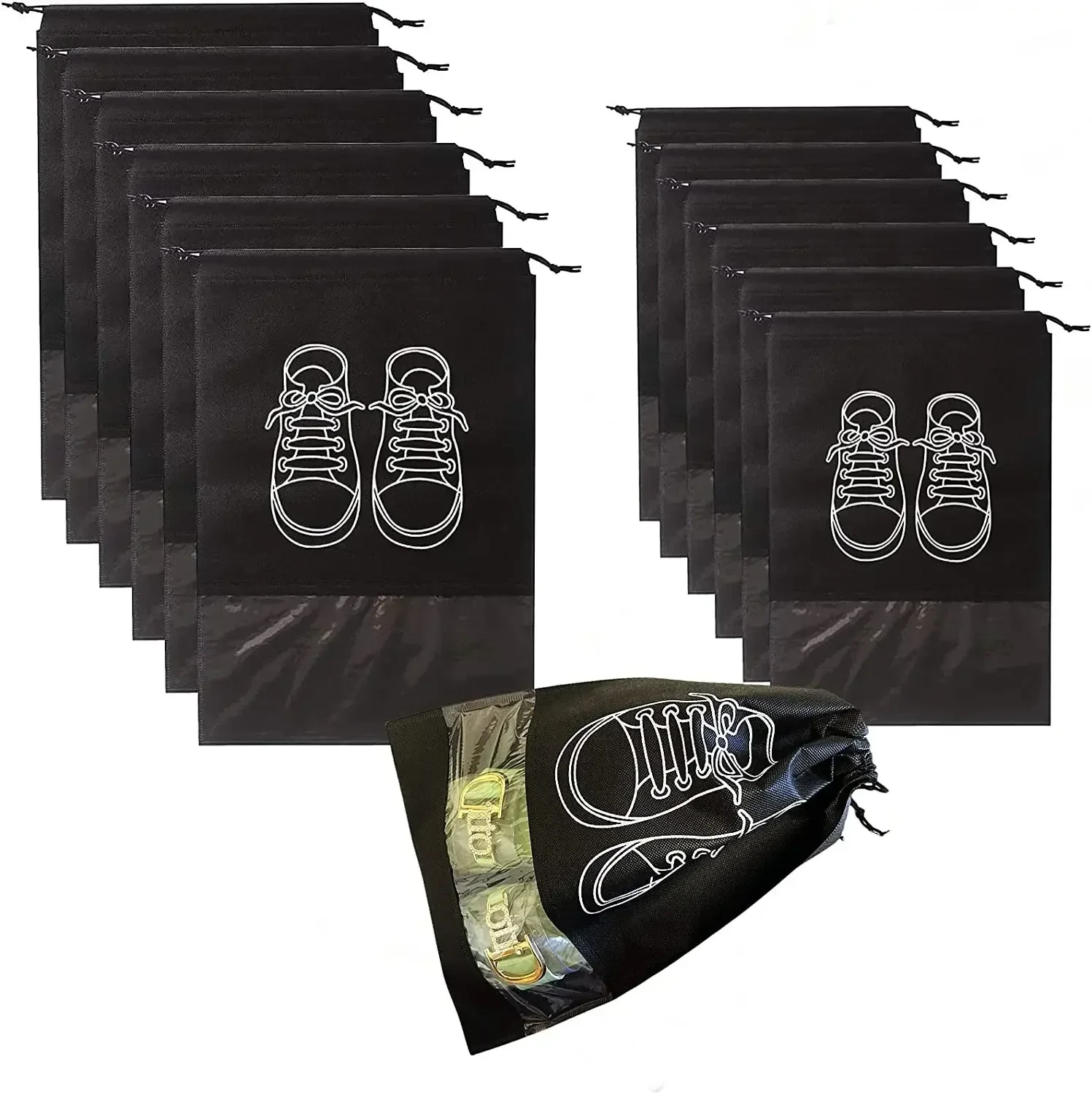 Shoe Storage Bags 5pcs/set Thickened Non-woven Fabric Strap Mouth Large Capacity Travel Waterproof Moistureproof
