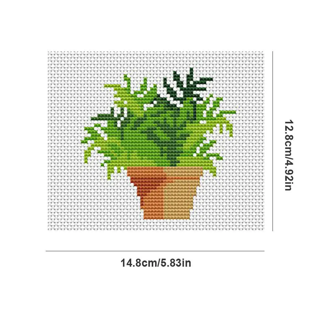Plant Cross Stitch Set Needlework 12pcs 11CT Flowerpot Embroidery Kit Decoration For Home Handmade Gift