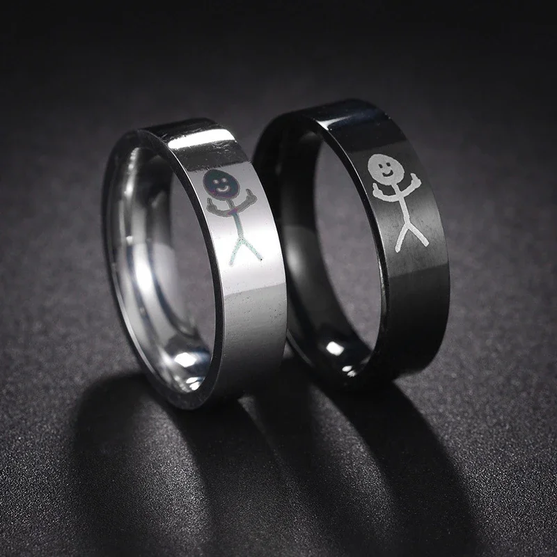 Stainless Steel Stickman Middle Finger Ring - Trendy Hip Hop Doodle Jewelry Gift
