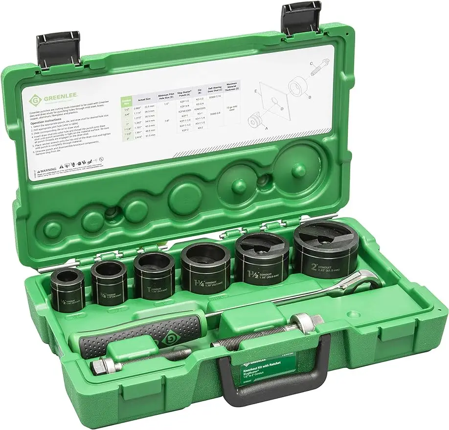 

Greenlee 7238SB Slug-Buster Knockout Punch Kit with Hex Ratchet Wrench, 1/2" - 2" outdoor storage shed