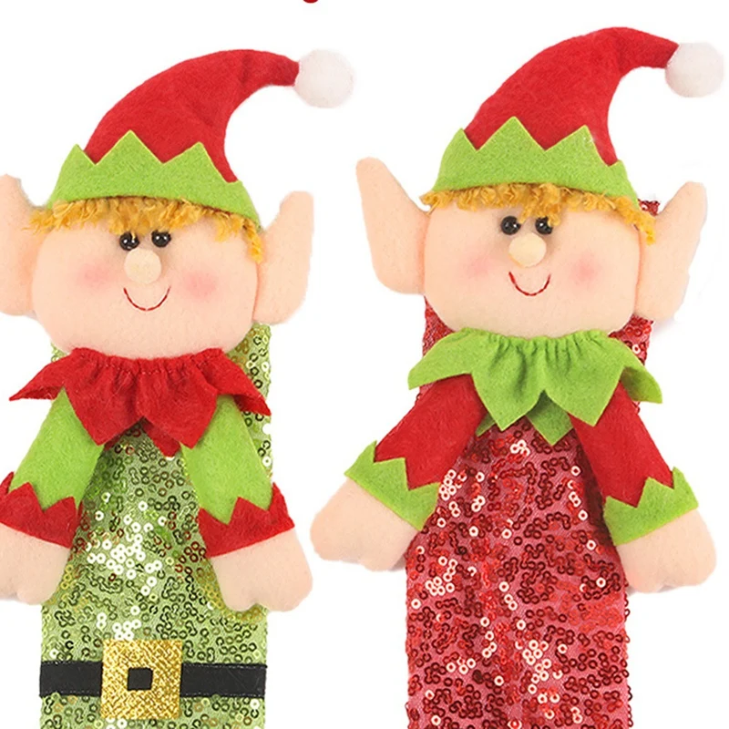 2PCS Christmas Refrigerator Handle Covers Cute Door Handle Gloves Sequin Protector Cartoon For Fridge Microwave