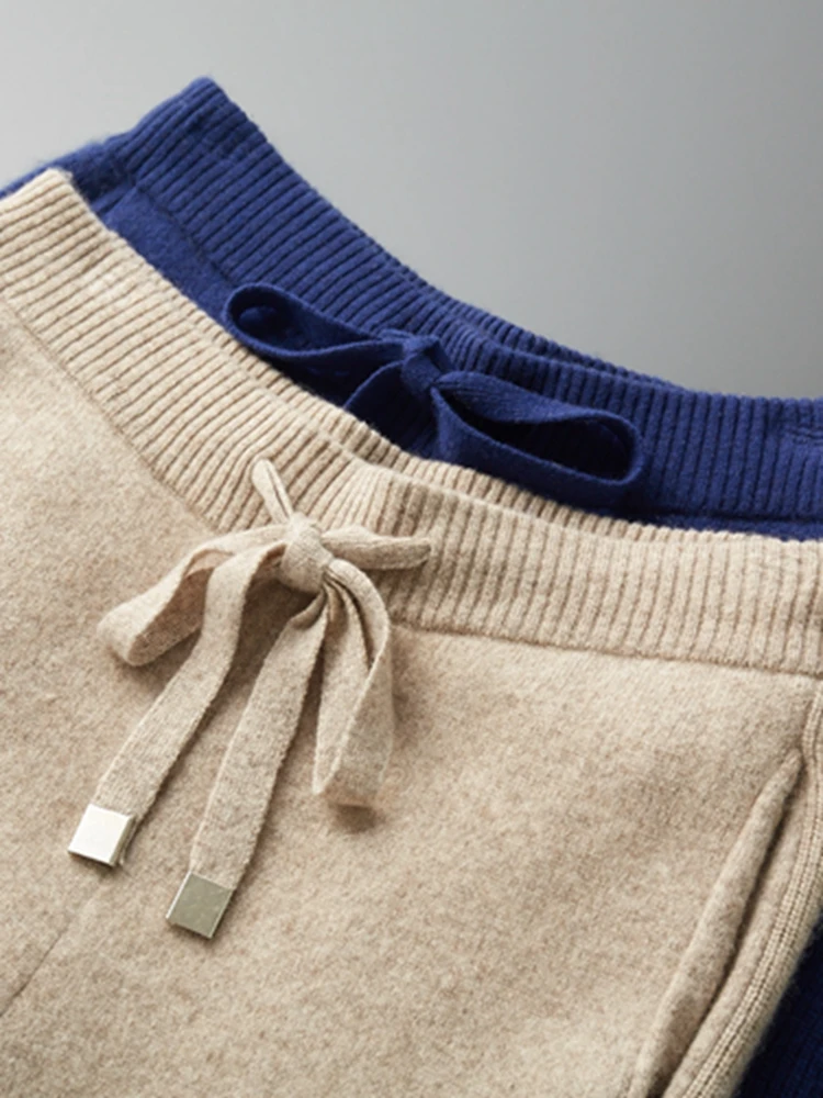 Yoyoselect Men 100% Cashmere Sweater Suit Zipper Hooded Cardigan Casual Pants Luxury Knitwear Autumn Winter Thick Warm Clothing 6