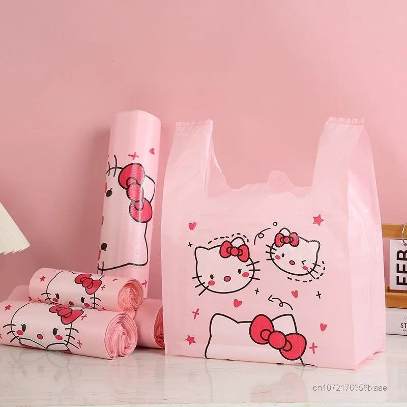 100Pcs/set Sanrio Garbage Bags Anime Hello Kitty Print Portable Household  Size Pink Plastic Sack Vest Type Storage Bag Wholesale - AliExpress