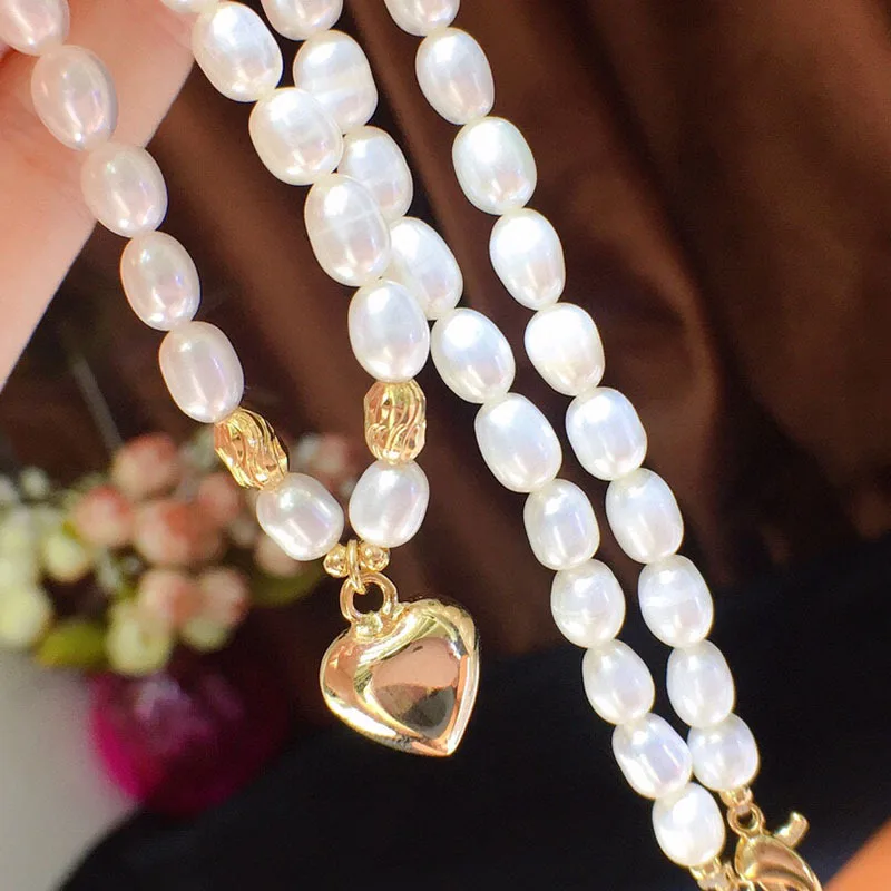 Natural 6-7mm fresh water pearl necklace love  female niche cold wind clavicle necklace jewelry
