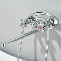 ก๊อกผสมอ่างอาบน้ำโครเมียมพร้อมฝักบัว ก๊อกอ่างอาบน้ำแบบยาว ก๊อกผสมอ่างอาบน้ำแบบสองมือจับ วาล์วผสมฝักบัวอ่างอาบน้ำ ก๊อกน้ำห้องน้ำในครัวเรือน 2