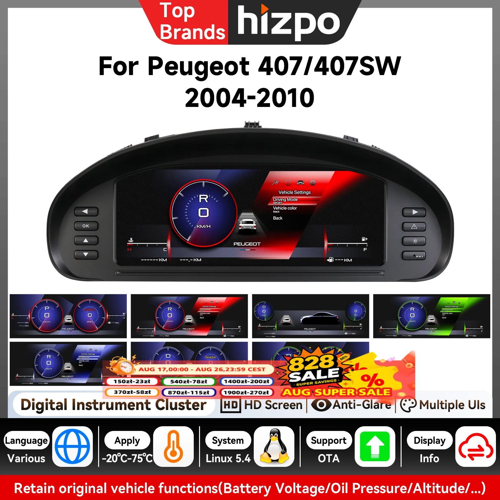 Panel de Instrumentos LCD para Automóvil Hizpo, para Peugeot 407 407SW 2004-2010, Pantalla Digitalizable, Velocímetro, Juego de Indicadores 1