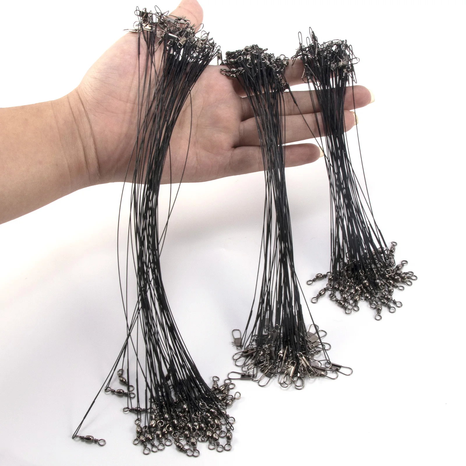 50pcs Anti Bite Fishing Leader Stainless Steel Wire Leader with Swivels Snap 40LB High-Strength Tackle Connector for Lures Baits