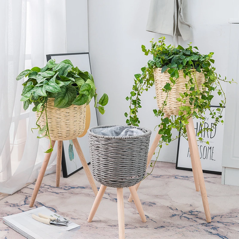 Modern Holder Plant Shelves Living Room Decoration Flower Shelf Balcony Plant Shelves PU Rattan Garden Furniture Plantenrek FYPS