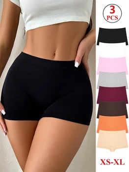 FINETOO 3PCS Women's Cotton Boyshort Panties Breathable Low Waist Solid Colors Underwear Female Casual Sports Boxers Underpants