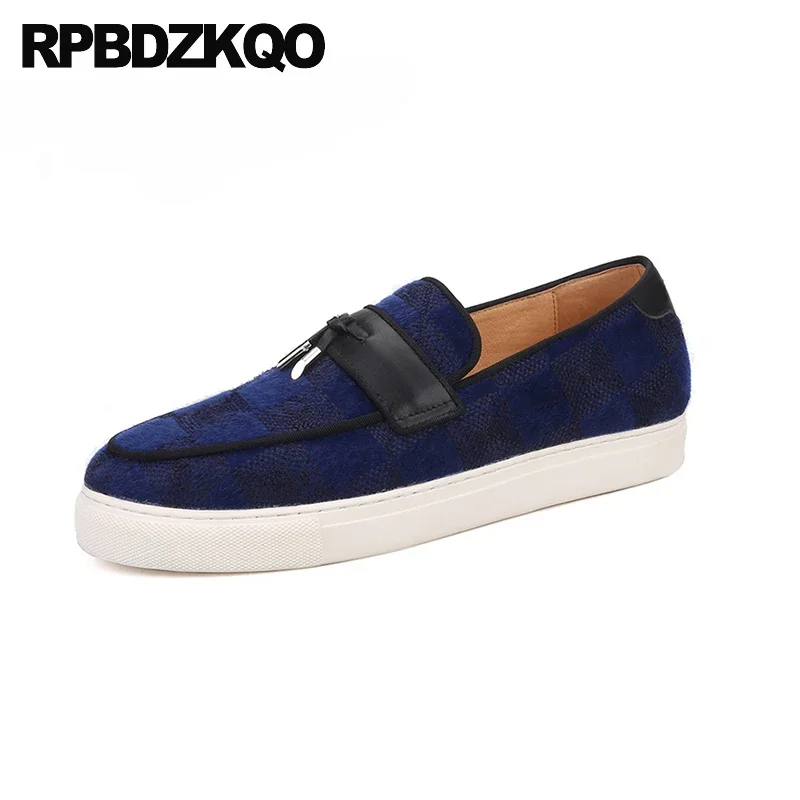 

Кроссовки мужские спортивные в клетку, без шнуровки, бахрома, круглый носок, бахрома, скейтборды, лоферы на плоской подошве, большие размеры, 47