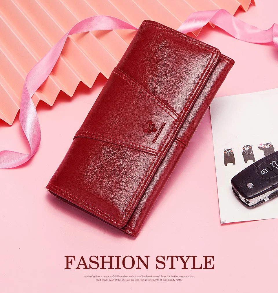 Modische lange Damen-Geldbörse aus echtem Leder, Clutch-Geldbörsen mit Handytasche, Mutifuctiona Damen-Handtaschen mit RFID-Kartenhalter – Detail 1