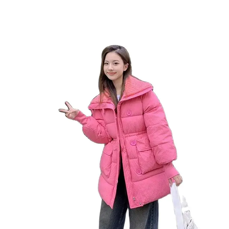 

Модная комбинированная пуховая куртка из овечьего меха с большим отворотом, зимнее пальто для женщин, новинка 2024, парки, утепленная куртка длиной талии