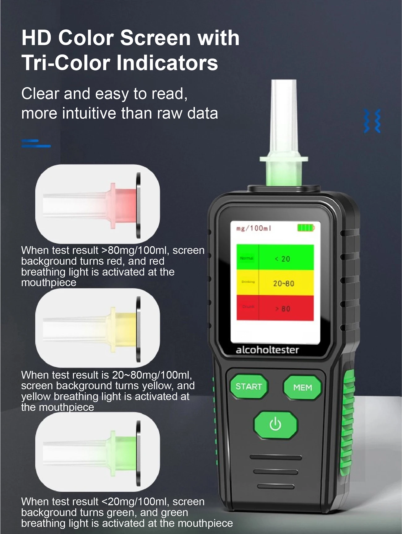 RD930 Portable Breathalyzer Alcohol Tester Police Grade BAC Detector LCD Voice A
