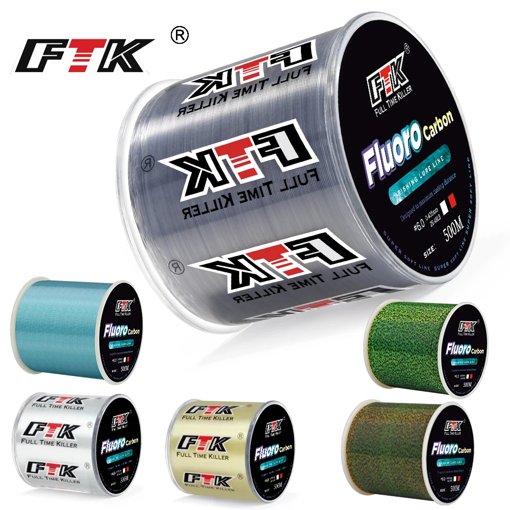 Ligne fluorocarbone FTK revêtue fibre carbone 300m-500m - Accessoire pêche japonais résistant 0.14-0.5mm