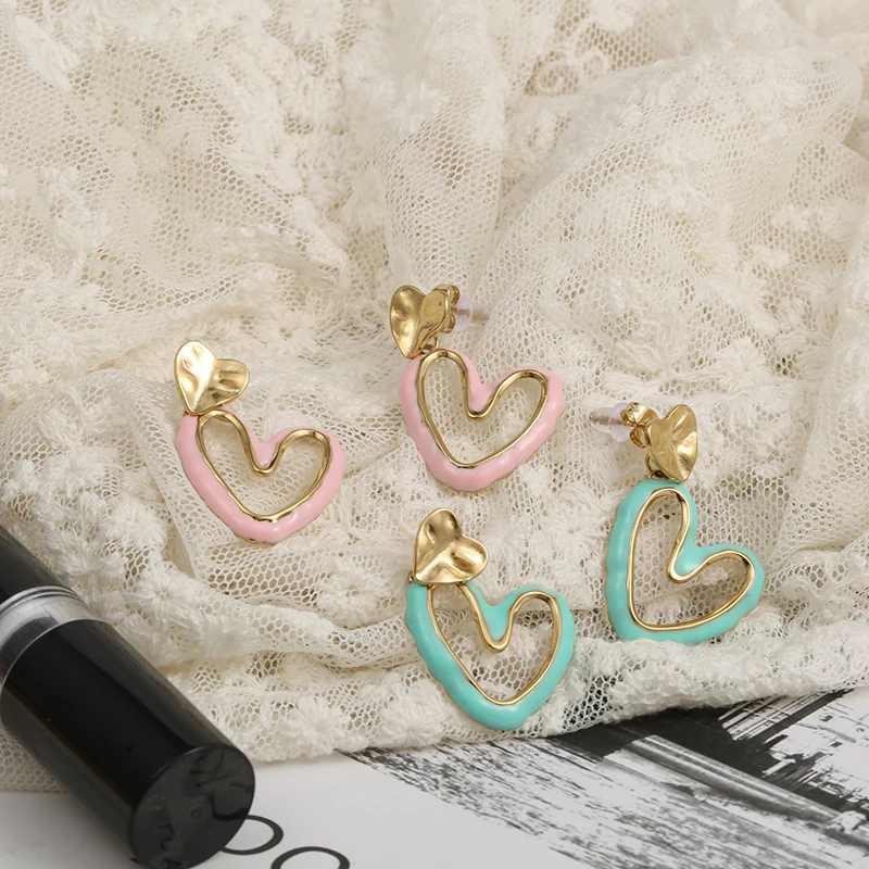 

Stainless Steel Matching Heart Love Enamel Earring For Women Luxury Earings Gift Accessoires Designer Jewelry Moda Mujer Korean