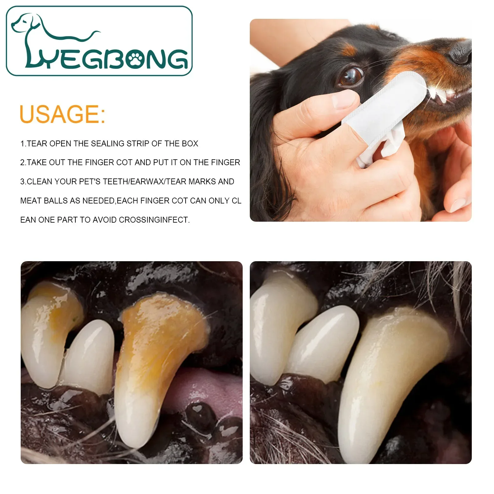 Yegbong Pet Teeth Cleaning Finger Cover Wipes Dog Teeth Cleaning Cat Tartar Removal Stone Ear Cover