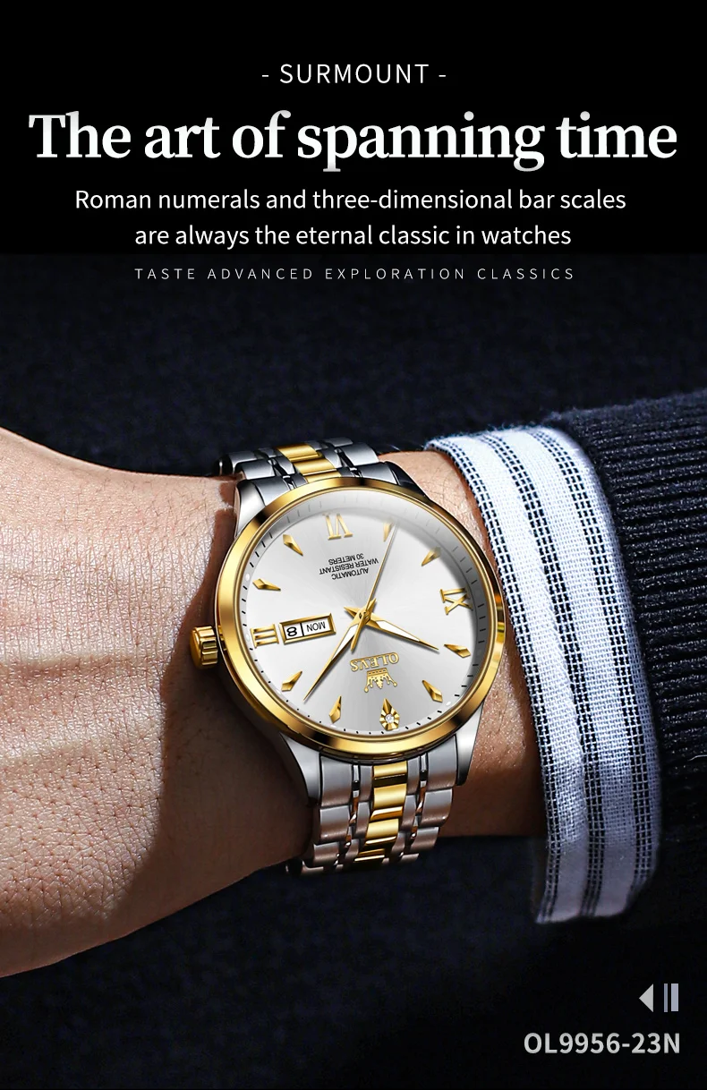 OLEVS Orologio Automatico Uomo - Quadrante Con Fasi Lunari, Giorno, Mese E Data (Mod. K-GX-G5565) - 4