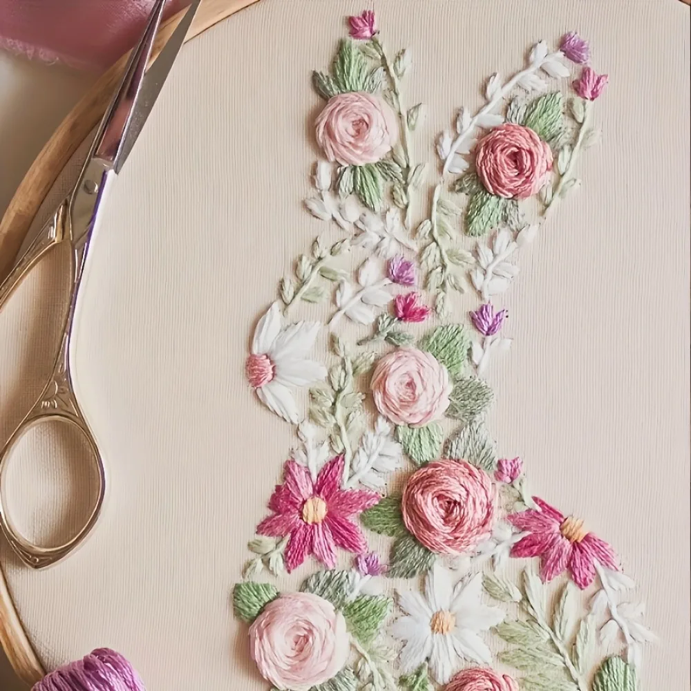 Cross Stitch Kit Chinese New Year Rabbit Flower Embroidery DIY Kit-Cotton and plastic creative handmade material set for seasonal decoration