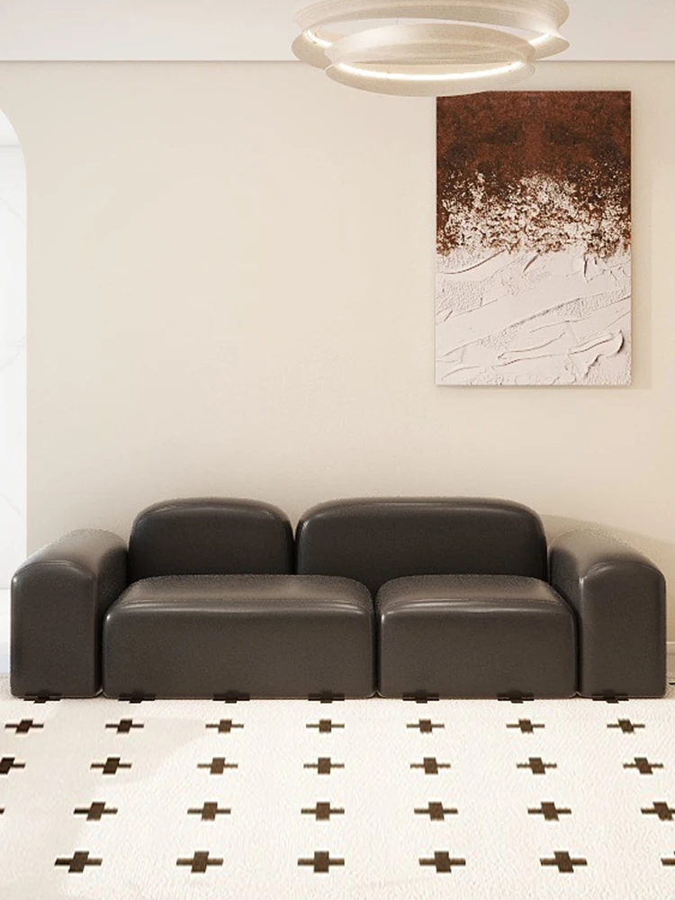 

Tofu Block Sofa Cat's Paw Leather Straight Row Minimalist Sofa