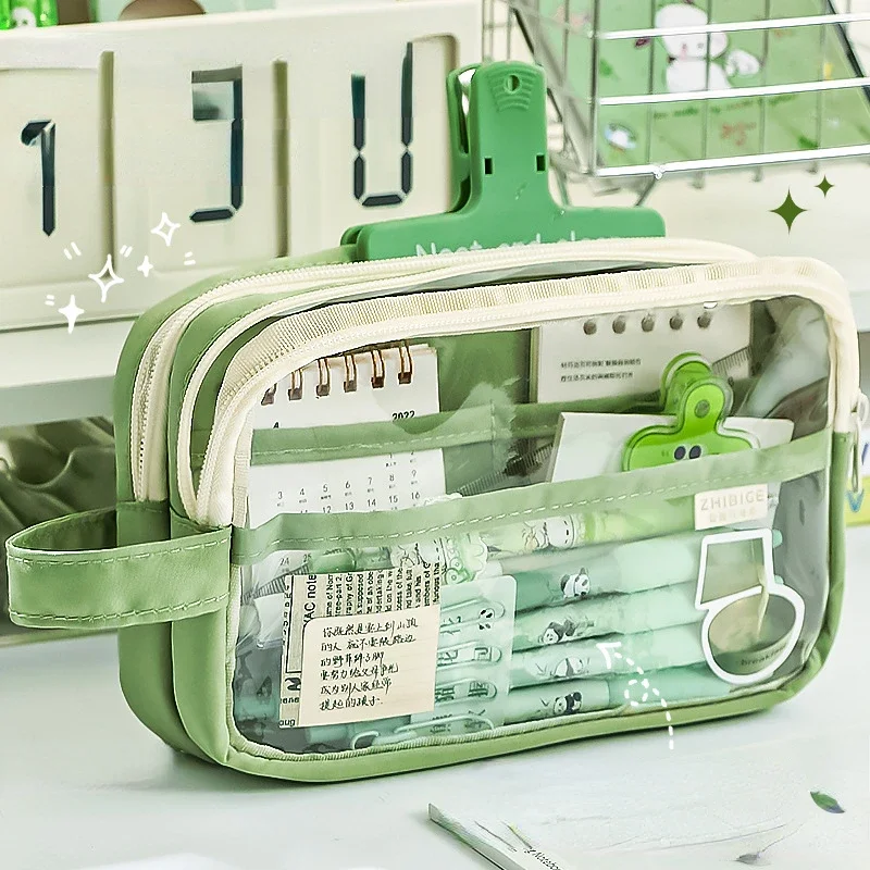 여아용 대용량 연필 가방, 미적인 학교 케이스, 한국 문구 거치대 가방, 펜 케..