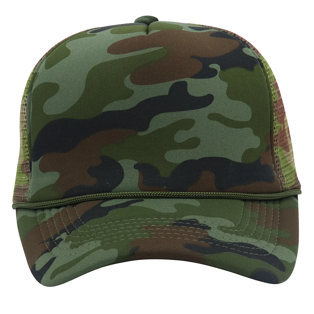 Outdoor 5-Panel Breathable Mesh Baseball Cap Custom Logo Color Block Trucker Hat with Rope Blank Trucker Cap 5