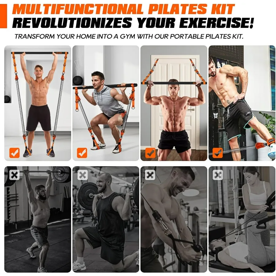 Pilates Bar Kit with Resistance Bands, Heavy Duty Pilates Equipment for Men, Training Bands with Handles for Legs, Hip, Back, Ar