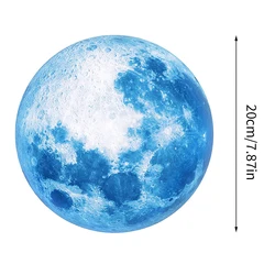 Luminous Moon Wall Decal - 3D Space Planet Design for Kids' Rooms and Home Decor (Blue)