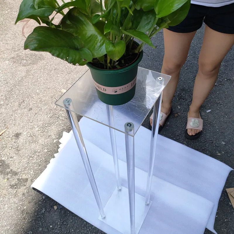 Clear Acrylic Floor Vase, Flower Stand with Mirror Base, Wedding Column, Geometric Centerpiece Vases, Home Decoration