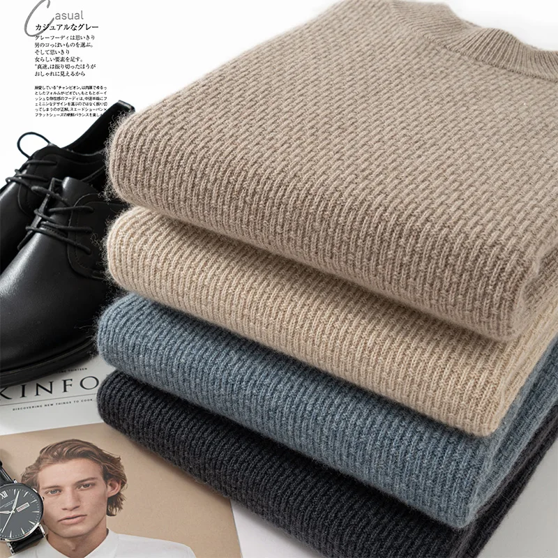 New (100% cashmere sweater) seven needle thick men's casual corn kernels versatile temperament semi high neck sweater 5