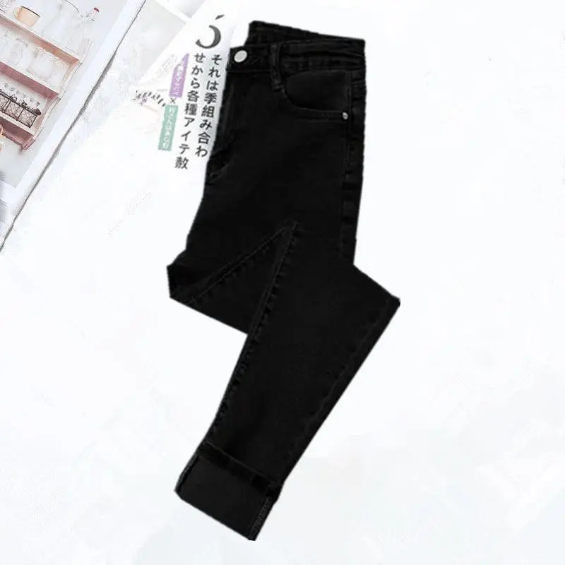Autumn Winter New Fashion High Waist Solid Button Jeans Women's Clothing Korean Pockets Button Casual Slim Thicken Pencil Pants 6