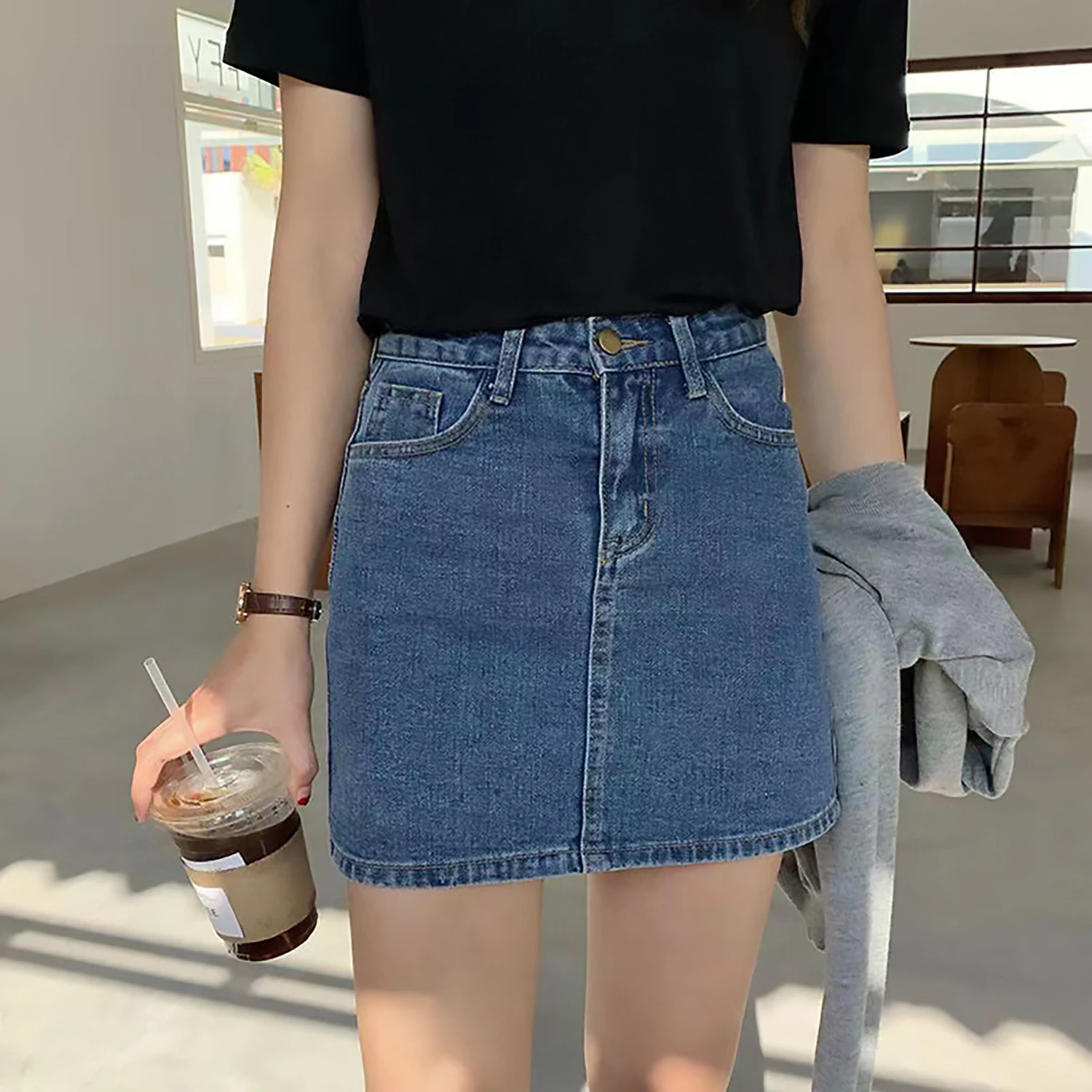 

Denim half skirt women's summer new Korean version of high waist slimming A-line package hip skirt casual short skirt son