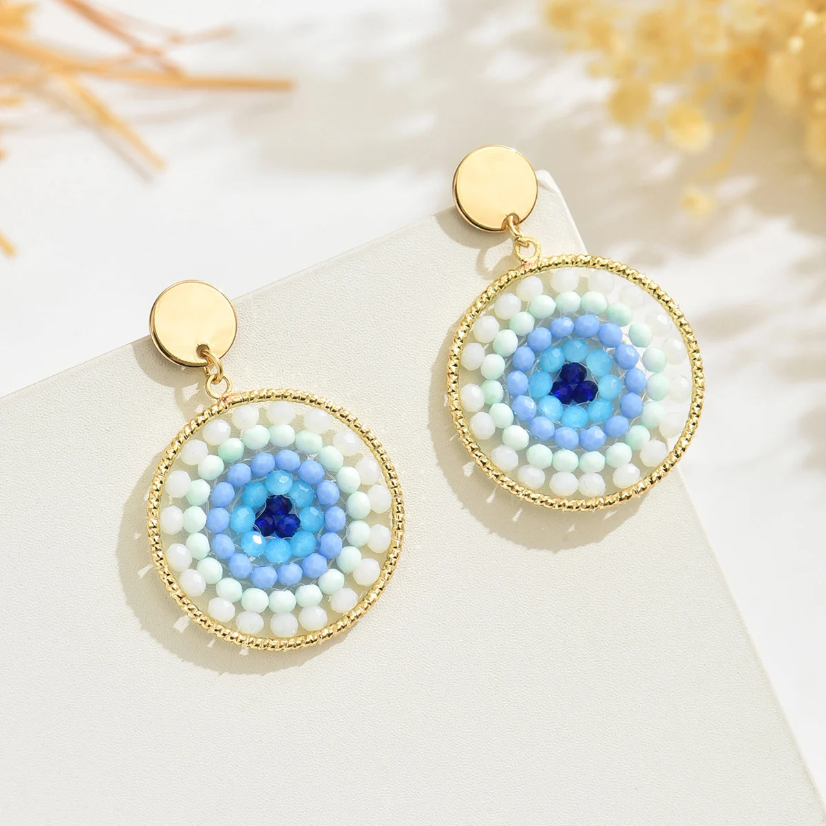 Boho Beaded Gradient Round Earrings, Handmade Women's Pendant Vintage Earrings, Perfect for Everyday Wear and Party Occasions