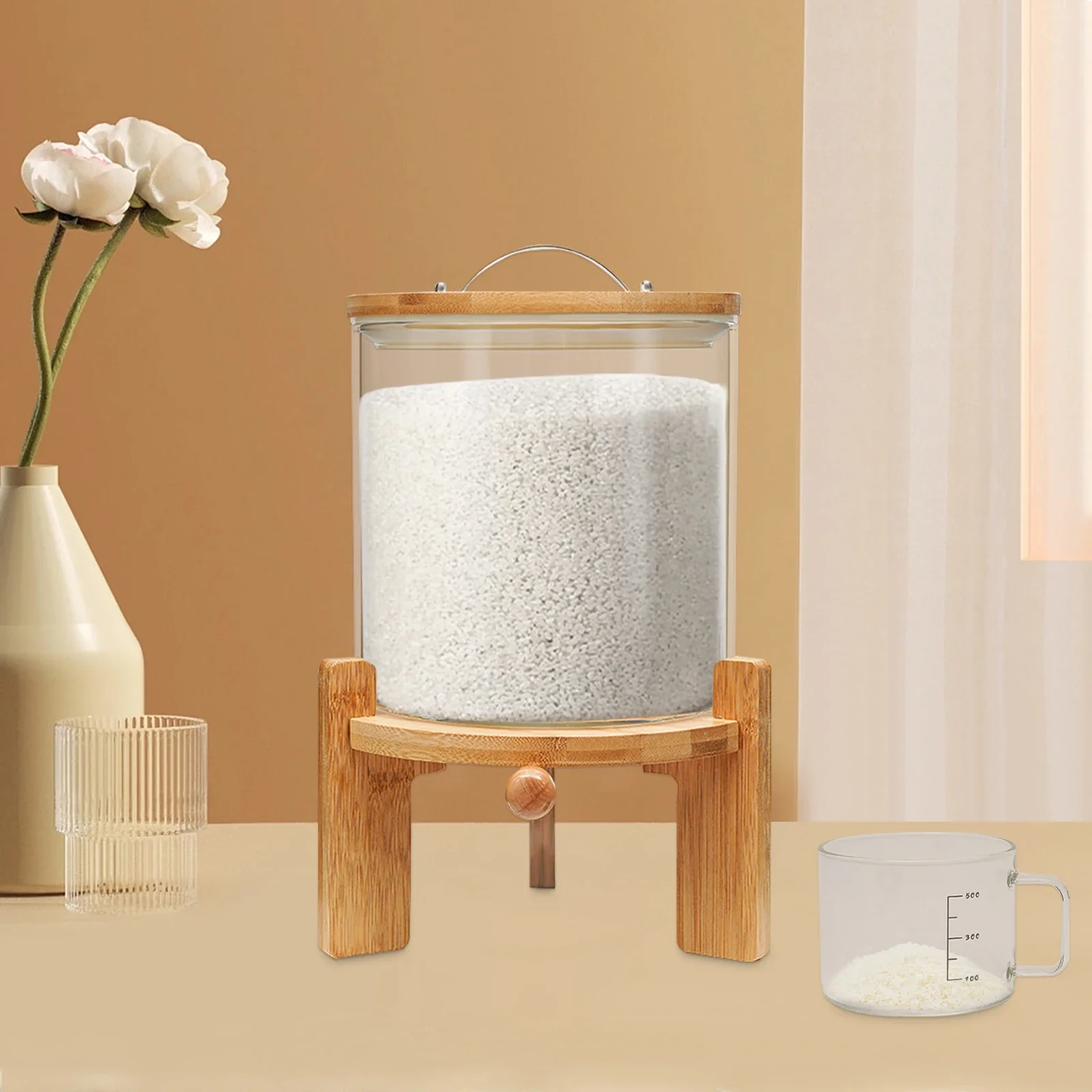 Flour and Cereal Container, 1.32gal, Rice Dispenser, Glass Food Storge Container for Kitchen Organization and Pantry Store Vial 2